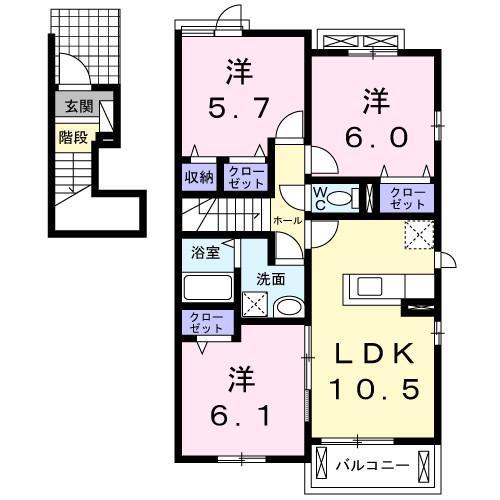 フォンテーヌ(3LDK/2階)の間取り写真