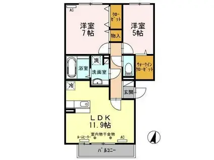 シャンテ城下B(2LDK/3階)の間取り写真