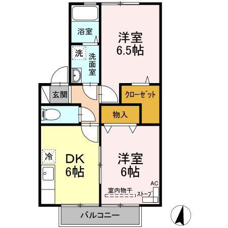 セジュール類家(2DK/2階)の間取り写真