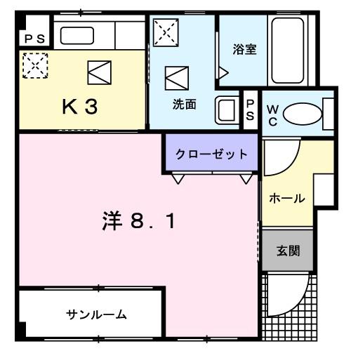 カーサセレッソ弐番館(1K/1階)の間取り写真