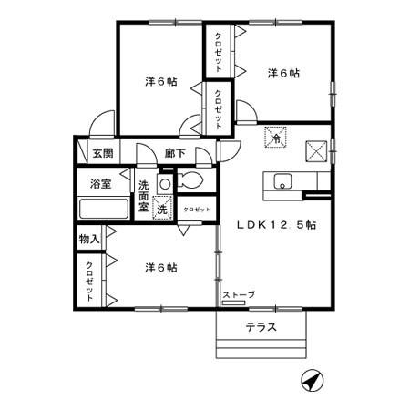 シャルム ガーデンB(3LDK/1階)の間取り写真