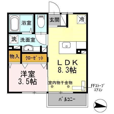 アヴェニール白銀(1LDK/1階)の間取り写真