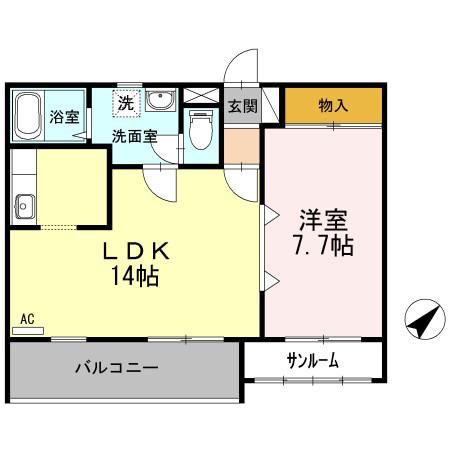 アスティオン(1LDK/2階)の間取り写真