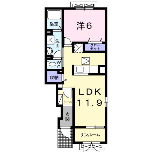 FEELFINE KONAKANONII(1LDK/1階)の間取り写真