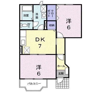 ラ・プリマヴェーラ B(2DK/1階)の間取り写真