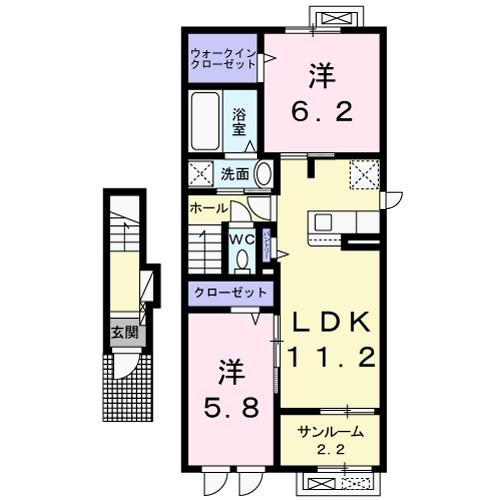 オリーブ.N(2LDK/2階)の間取り写真