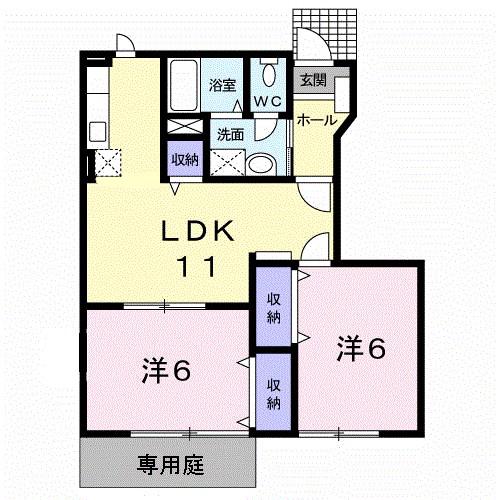 ウィンド ヒル B(2LDK/1階)の間取り写真