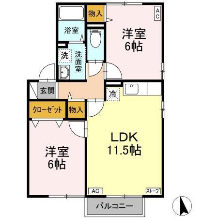 セジュールサザンウインド(2LDK/2階)の間取り写真