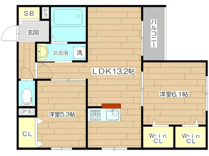 ヘーベルメゾンうらら(2LDK/2階)の間取り写真