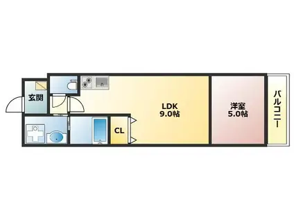 メゾン・ド・ブランシェ山科駅前(1LDK/2階)の間取り写真