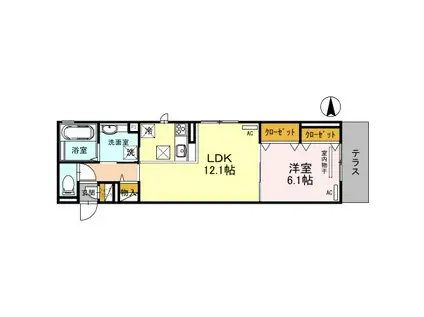 ジュメイラKYOTO2(1LDK/1階)の間取り写真