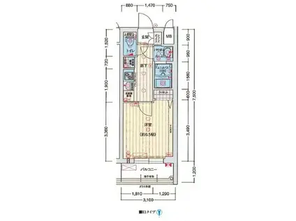 ヴィラ四条大宮(1K/4階)の間取り写真