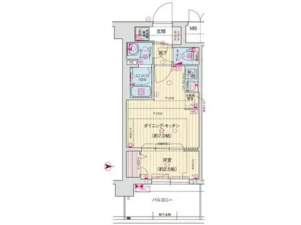 京都市烏丸線 十条駅(京都市営) 徒歩5分 8階建 築1年(1DK/2階)の間取り写真
