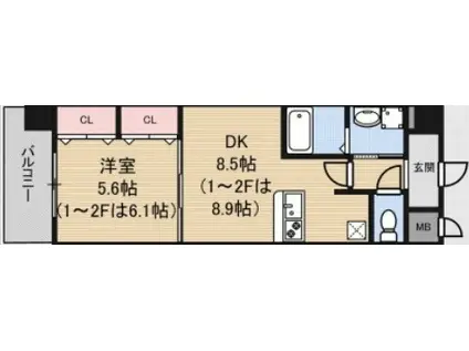 LUXE中書島(1DK/2階)の間取り写真
