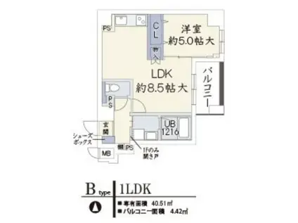 フェリオ千都(1LDK/3階)の間取り写真