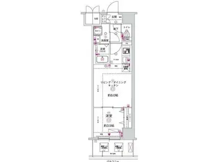 阪急電鉄京都線 西京極駅 徒歩10分 7階建 築1年(1LDK/4階)の間取り写真