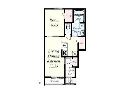 近鉄京都線 東寺駅 徒歩14分 2階建 築7年(1LDK/1階)の間取り写真