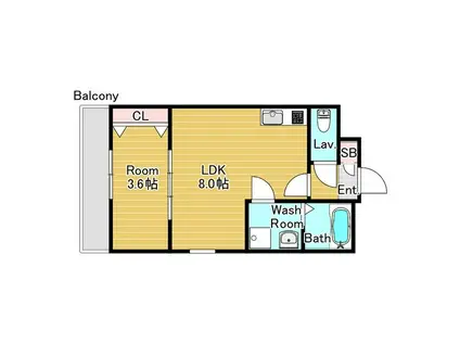 ルシェリア山科(1LDK/2階)の間取り写真