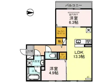 近鉄京都線 竹田駅(京都) 徒歩18分 3階建 築4年(2LDK/2階)の間取り写真
