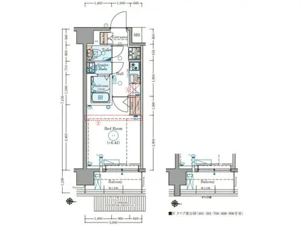 東海道本線 西大路駅 徒歩10分 10階建 新築(1K/2階)の間取り写真
