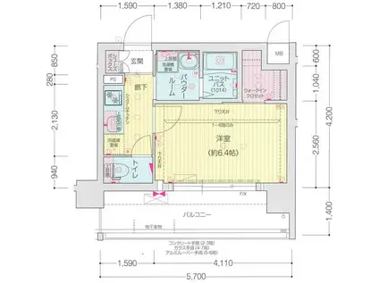 プレサンス THE KYOTO 東福寺 ウエスト(1K/2階)の間取り写真