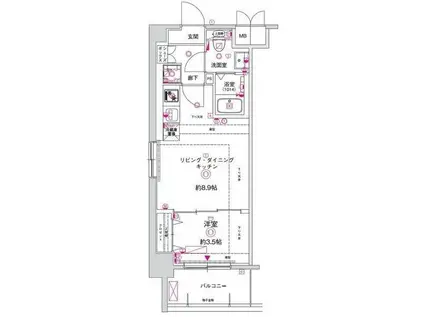 阪急電鉄京都線 西京極駅 徒歩10分 7階建 築1年(1LDK/5階)の間取り写真