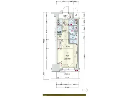 プレサンス京都四条烏丸響(1K/5階)の間取り写真