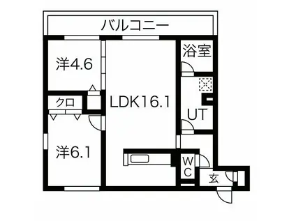 クレリアB棟(2LDK/3階)の間取り写真