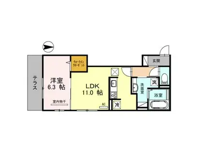 アデウ ドゥーエ(1LDK/1階)の間取り写真