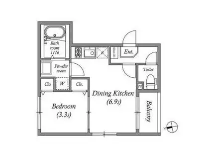 京阪電気鉄道京阪線 墨染駅 徒歩10分 2階建 築1年(1DK/2階)の間取り写真