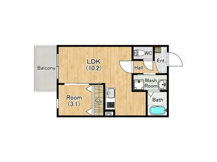 プライムコート伏見醍醐(1LDK/1階)の間取り写真