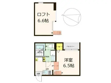 ハーモニーテラス東野八反畑町(1K/2階)の間取り写真