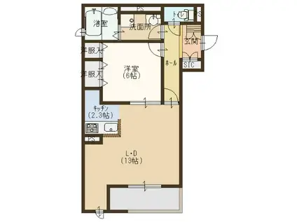 ラシーネ伏見弐番館(1LDK/1階)の間取り写真