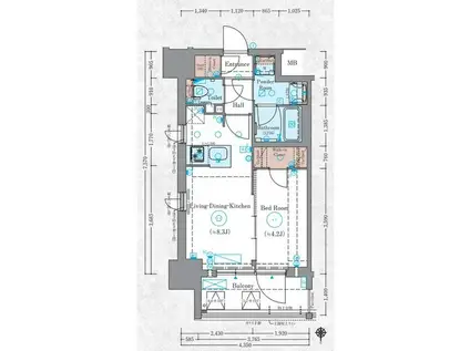 エステムコート京都ステーションII(1LDK/7階)の間取り写真