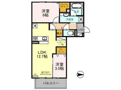 フロレゾン北花山A(2LDK/3階)の間取り写真