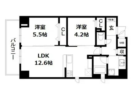ルッソ烏丸五条(2LDK/4階)の間取り写真