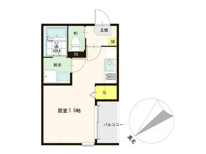 ハーモニーテラス深草向川原町(1DK/2階)の間取り写真