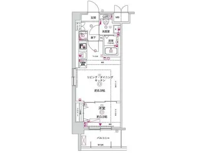 阪急電鉄京都線 西京極駅 徒歩10分 7階建 築1年(1LDK/4階)の間取り写真