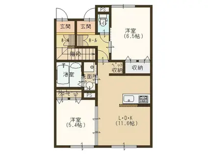エルメゾン伏見 D棟(2LDK/1階)の間取り写真
