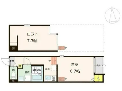 京都市東西線 椥辻駅 徒歩6分 2階建 築9年(1K/2階)の間取り写真
