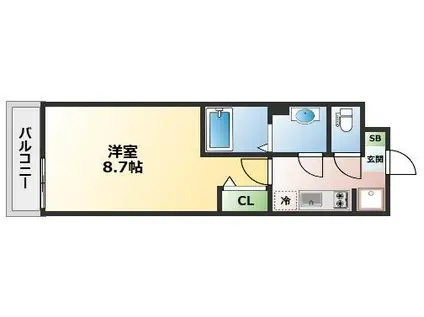 グランデコート御陵天徳町(1K/2階)の間取り写真