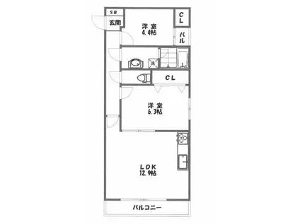 サクシード桃山ウエスト(2LDK/2階)の間取り写真