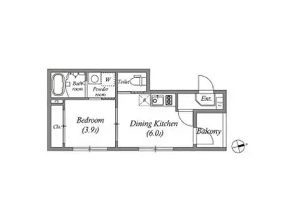 近鉄京都線 伏見駅(京都) 徒歩6分 3階建 築2年(1DK/2階)の間取り写真