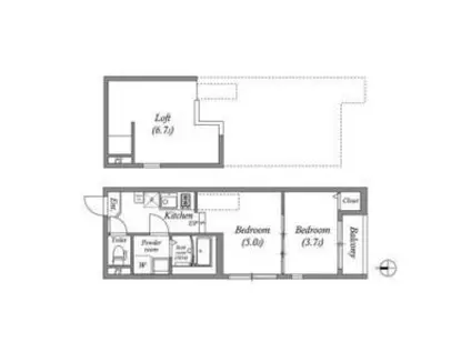 ハーモニーテラスフォース椥辻(1DK/1階)の間取り写真