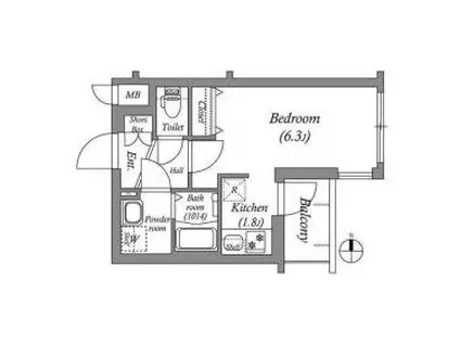 東海道本線 西大路駅 バス乗車時間：5分 九条七本松バス停で下車 徒歩3分 5階建 築2年(1K/4階)の間取り写真