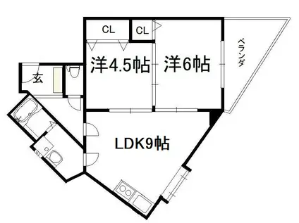 堀川シティハイツ(2LDK/10階)の間取り写真