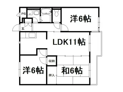アモーレ京田辺(3LDK/3階)の間取り写真