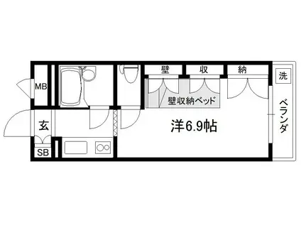 セレーネ田辺Ⅲ-A(1K/1階)の間取り写真