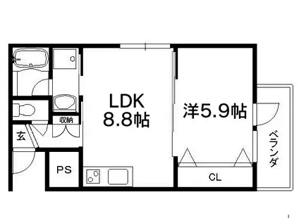 ウイングコート(1LDK/1階)の間取り写真
