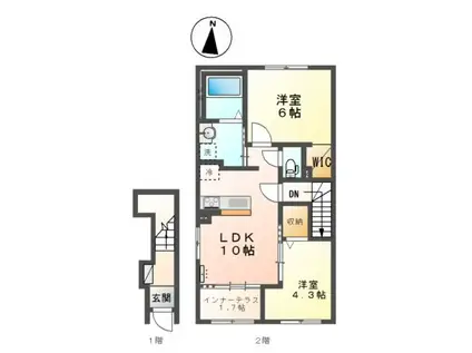 ARIETTA HARADANI(2LDK/2階)の間取り写真